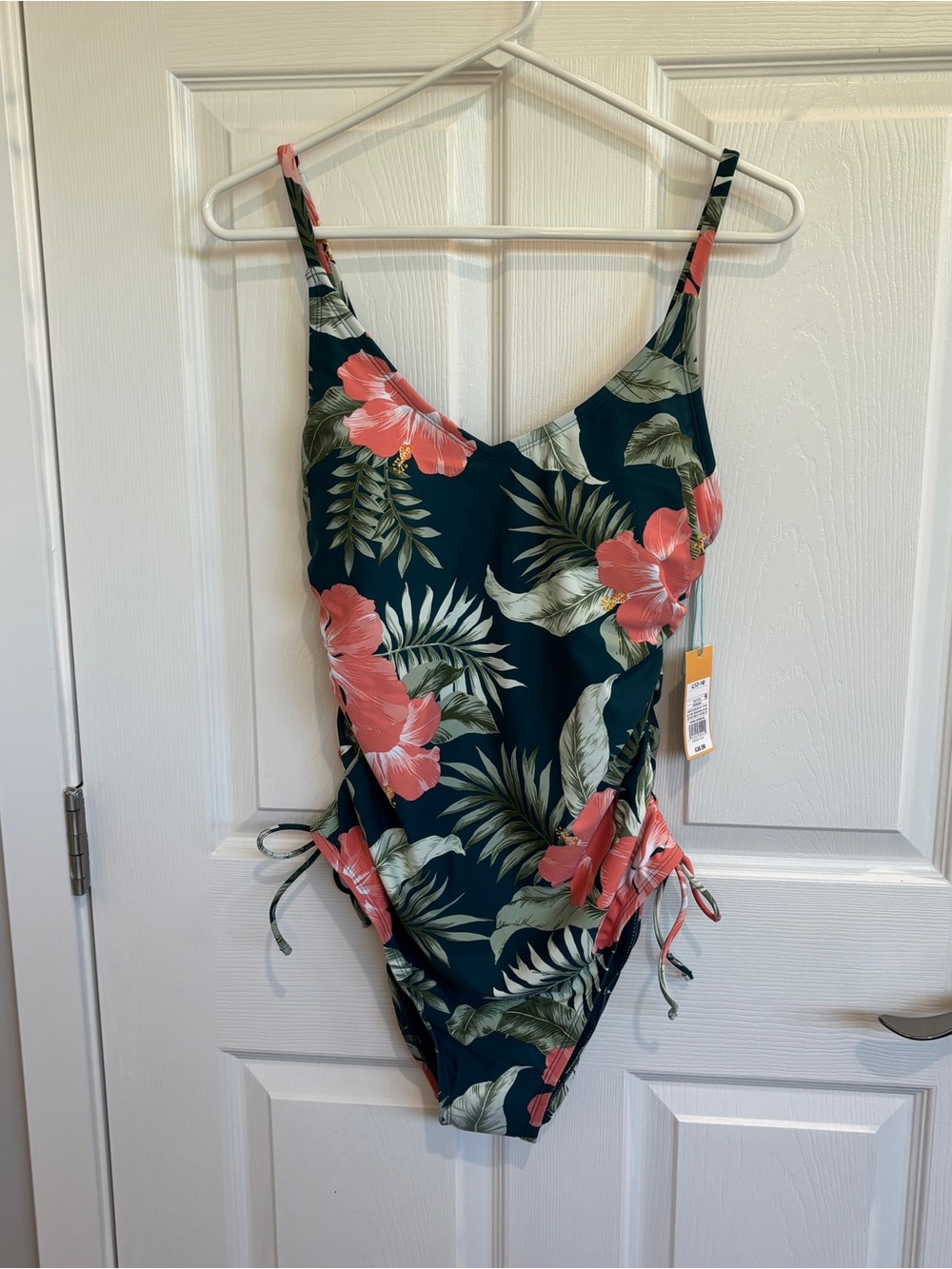 Kona Sol Teal Floral Side-Tie One Piece Swimsuit - Picture 5 of 7